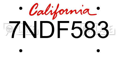 7NDF583 California License Plate