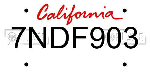 7NDF903 California License Plate