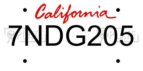 7NDG205 California License Plate