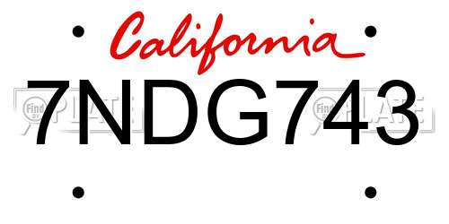 7NDG743 California License Plate