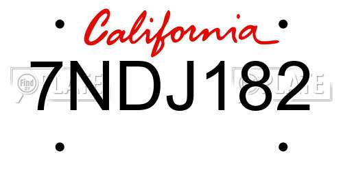 7NDJ182 California License Plate