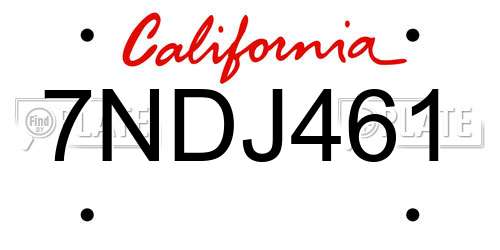 7NDJ461 California License Plate