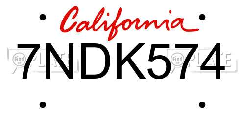 7NDK574 California License Plate