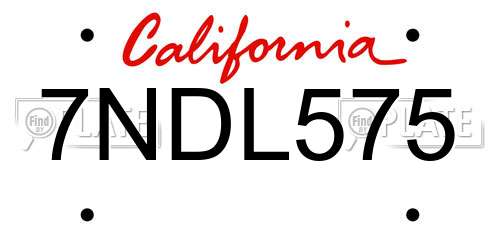 7NDL575 California License Plate