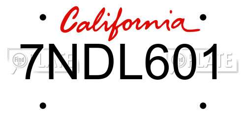 7NDL601 California License Plate