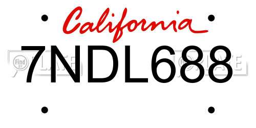 7NDL688 California License Plate