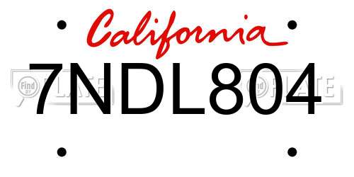 7NDL804 California License Plate