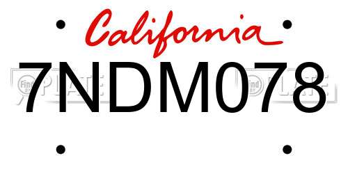 7NDM078 California License Plate