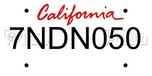 7NDN050 California License Plate