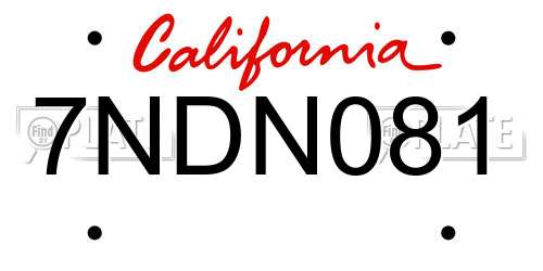 7NDN081 California License Plate