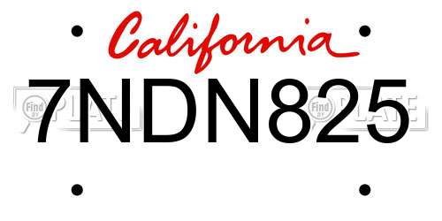7NDN825 California License Plate