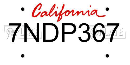 7NDP367 California License Plate