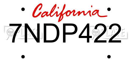 7NDP422 California License Plate