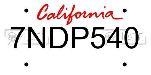 7NDP540 California License Plate
