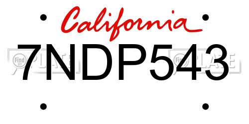 7NDP543 California License Plate