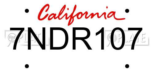 7NDR107 California License Plate