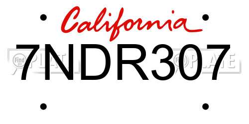 7NDR307 California License Plate