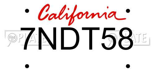 7NDT58 California License Plate