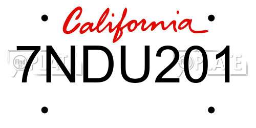 7NDU201 California License Plate