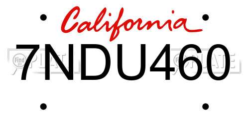 7NDU460 California License Plate