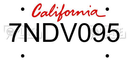 7NDV095 California License Plate