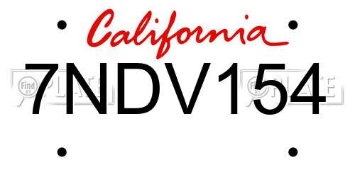 7NDV154 California License Plate