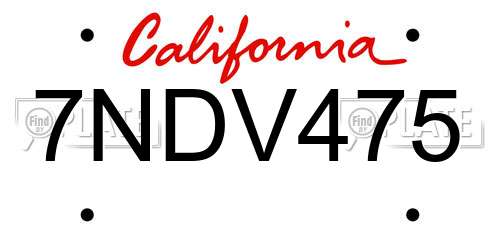 7NDV475 California License Plate