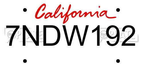7NDW192 California License Plate