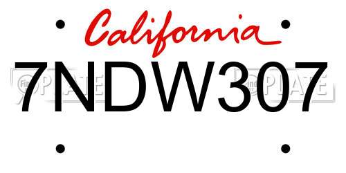 7NDW307 California License Plate