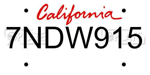 7NDW915 California License Plate