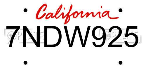 7NDW925 California License Plate