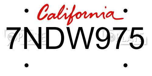 7NDW975 California License Plate