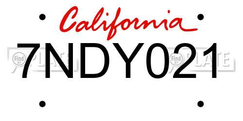 7NDY021 California License Plate