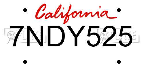 7NDY525 California License Plate