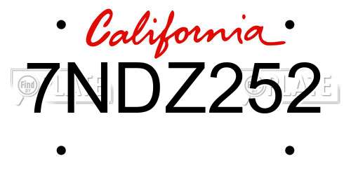 7NDZ252 California License Plate