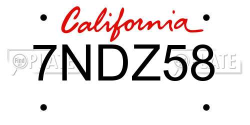 7NDZ58 California License Plate