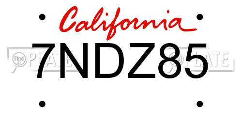 7NDZ85 California License Plate