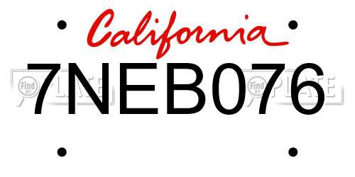 7NEB076 California License Plate