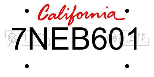 7NEB601 California License Plate