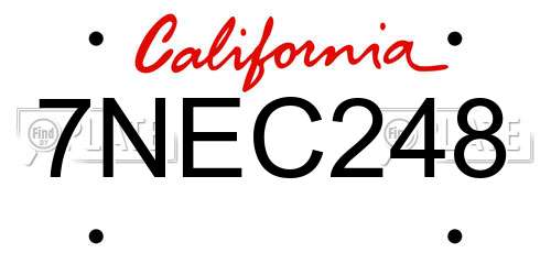 7NEC248 California License Plate