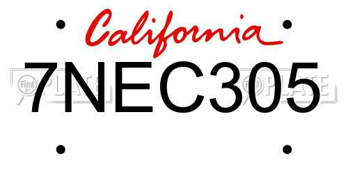 7NEC305 California License Plate