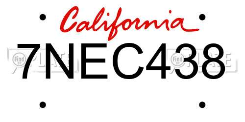 7NEC438 California License Plate
