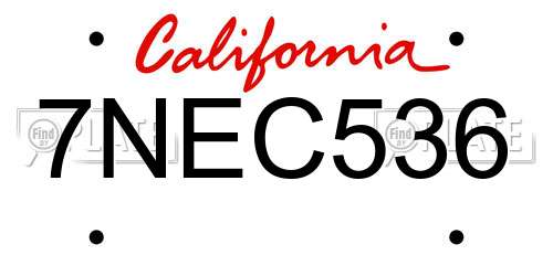 7NEC536 California License Plate