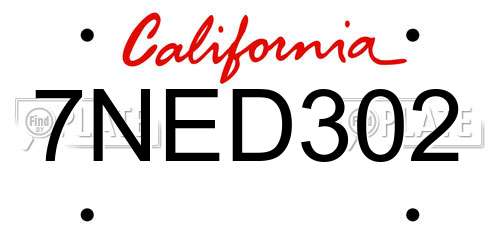 7NED302 California License Plate
