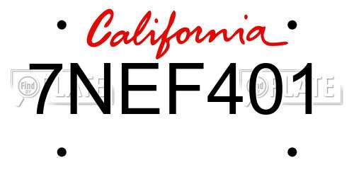 7NEF401 California License Plate