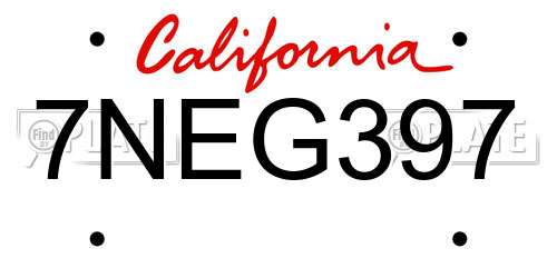 7NEG397 California License Plate