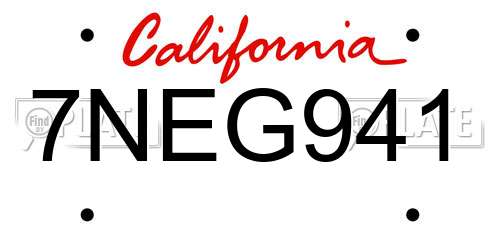 7NEG941 California License Plate