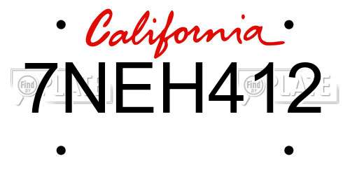 7NEH412 California License Plate