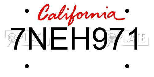 7NEH971 California License Plate