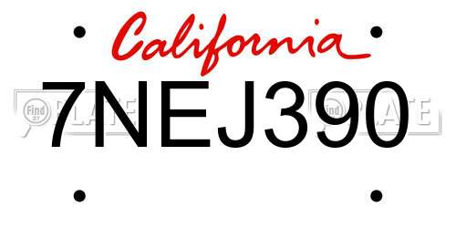 7NEJ390 California License Plate